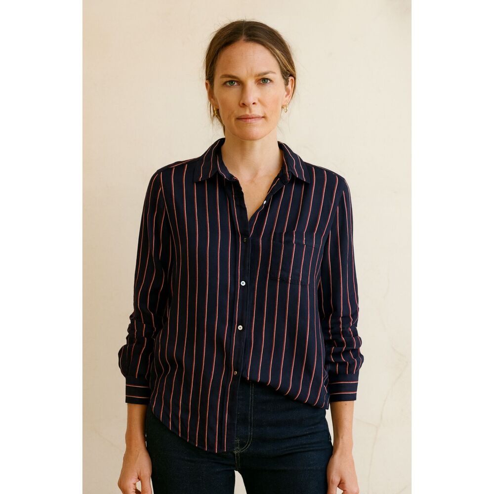 GRAYSON Blue Red White Stripe Long Sleeve Button Up Shirt Top Women's Size 1 XS